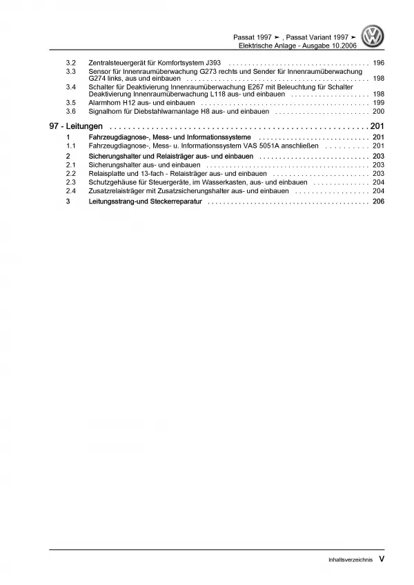 VW Passat 3B (96-05) Elektrische Anlage Elektrik Systeme Reparaturanleitung PDF