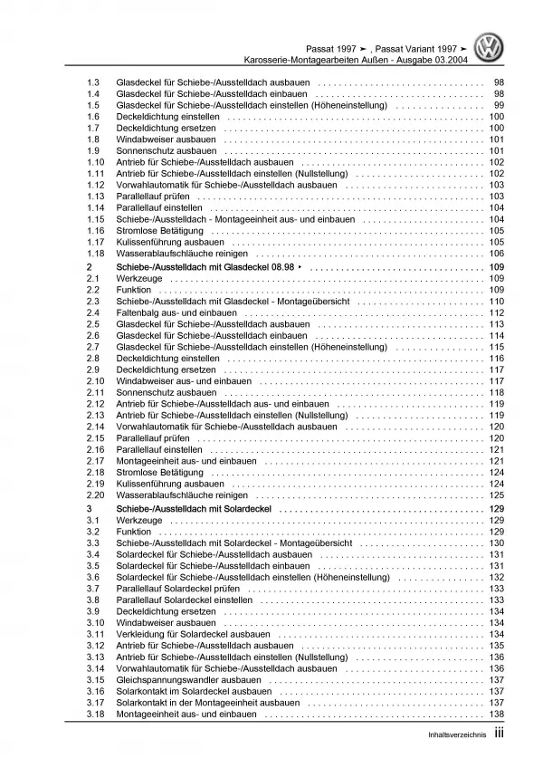 VW Passat 5 3B 1996-2005 Karosserie Montagearbeiten Außen Reparaturanleitung PDF