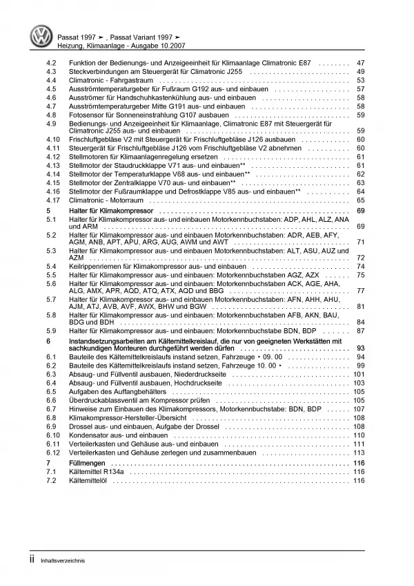 VW Passat 5 Typ 3B (96-05) Heizung Belüftung Klimaanlage Reparaturanleitung PDF