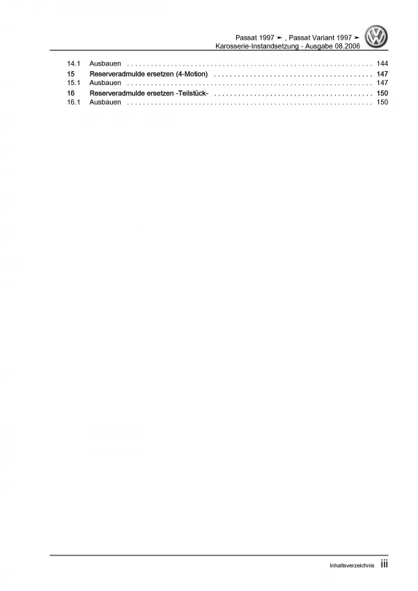 VW Passat 5 3B 1996-2005 Karosserie Unfall Instandsetzung Reparaturanleitung PDF