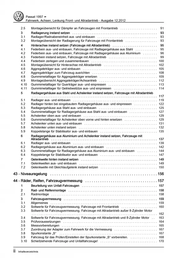 VW Passat 5 3B 1996-2005 Fahrwerk Achsen Lenkung FWD AWD Reparaturanleitung PDF