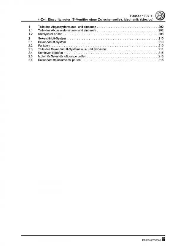 VW Passat 5 3B (96-05) Benzinmotor 150-170 PS Mechanik Reparaturanleitung PDF