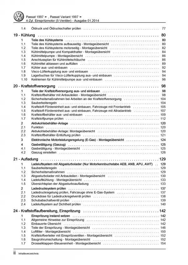 VW Passat 5 3B 1996-2005 4-Zyl. 1,8l Benzinmotor 115-150 PS Reparaturanleitung