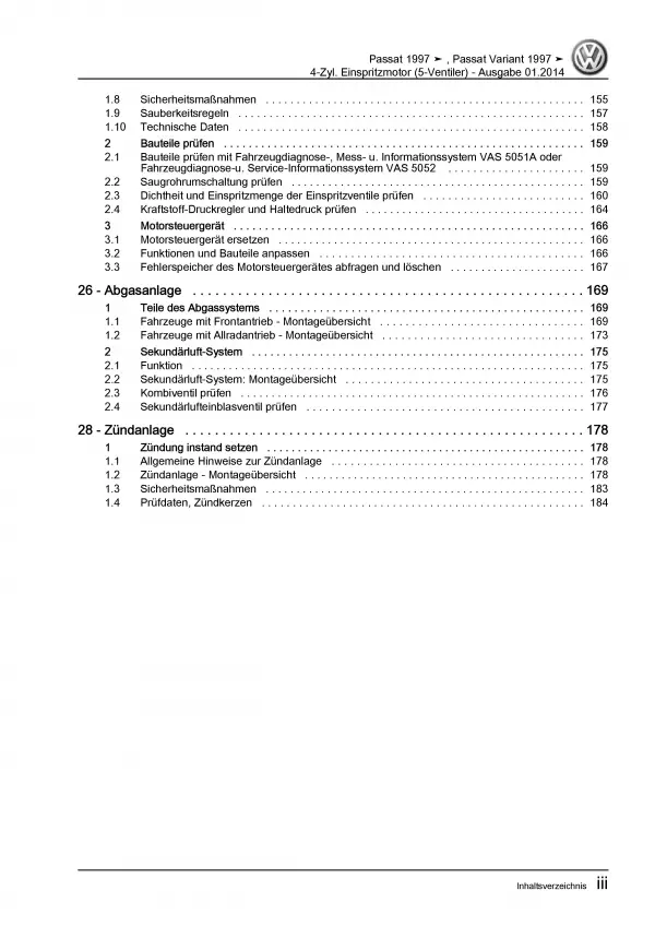 VW Passat 5 3B (96-05) 4-Zyl. 1,8l Benzinmotor 115-150 PS Reparaturanleitung PDF