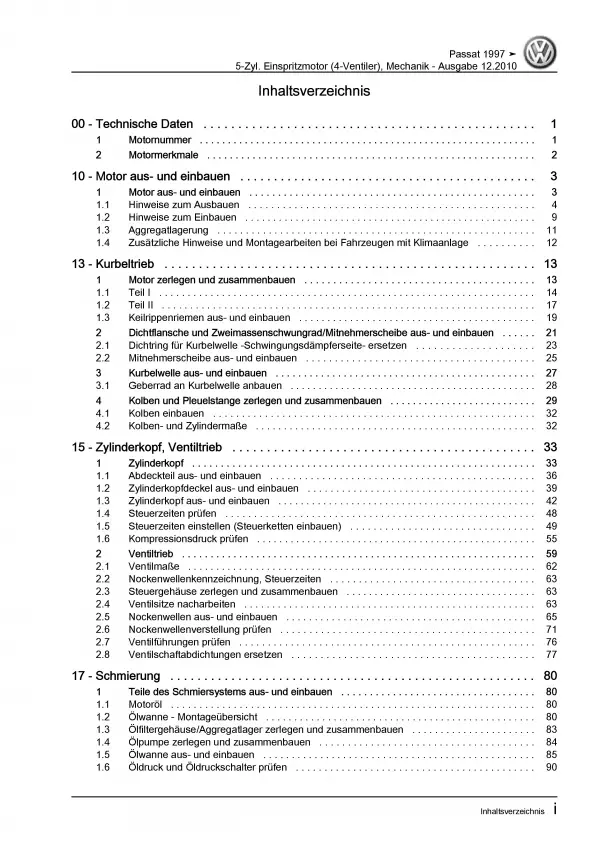 VW Passat 5 3B 1996-2005 2,3l Benzinmotor 170 PS Mechanik Reparaturanleitung PDF