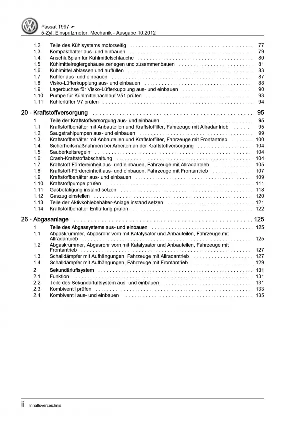 VW Passat 5 3B (96-05) 2,3l Benzinmotor 150 PS Mechanik Reparaturanleitung PDF