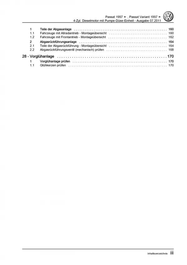 VW Passat 5 3B (96-05) 4-Zyl. 1,9l Dieselmotor 100-131 PS Reparaturanleitung PDF