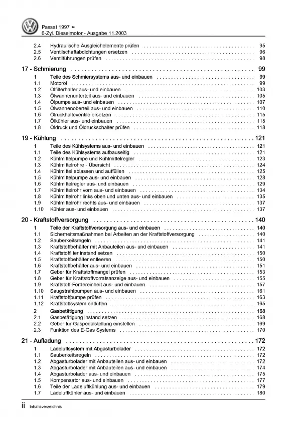 VW Passat 5 3B (96-05) 6-Zyl. 2,5l Dieselmotor 150-179 PS Reparaturanleitung PDF