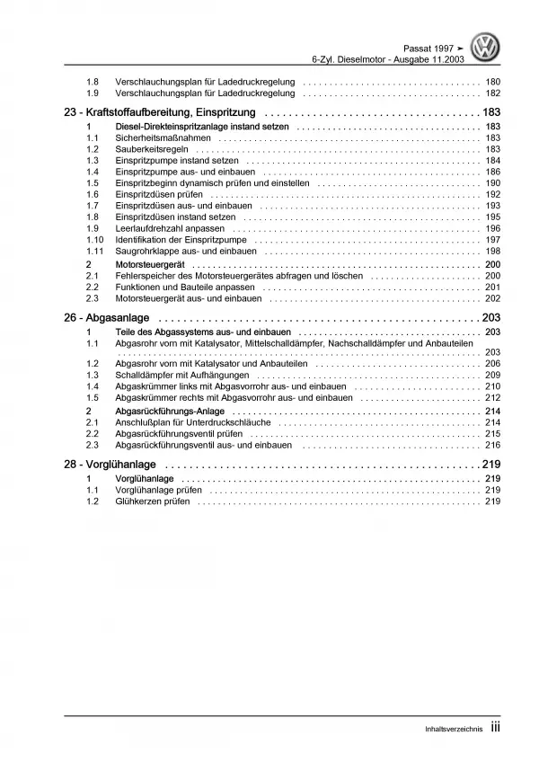 VW Passat 5 3B (96-05) 6-Zyl. 2,5l Dieselmotor 150-179 PS Reparaturanleitung PDF