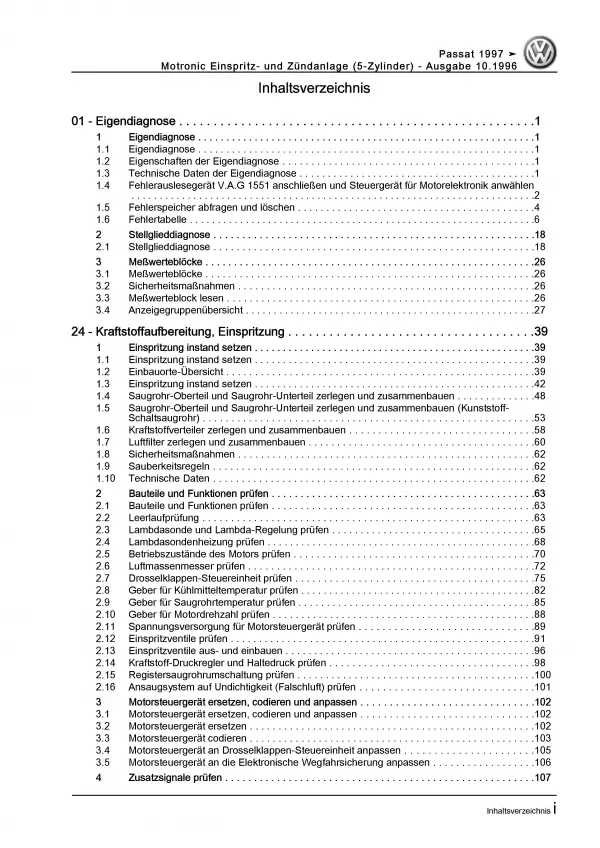 VW Passat 5 (96-05) 150 PS Motronic Einspritz- Zündanlage Reparaturanleitung PDF