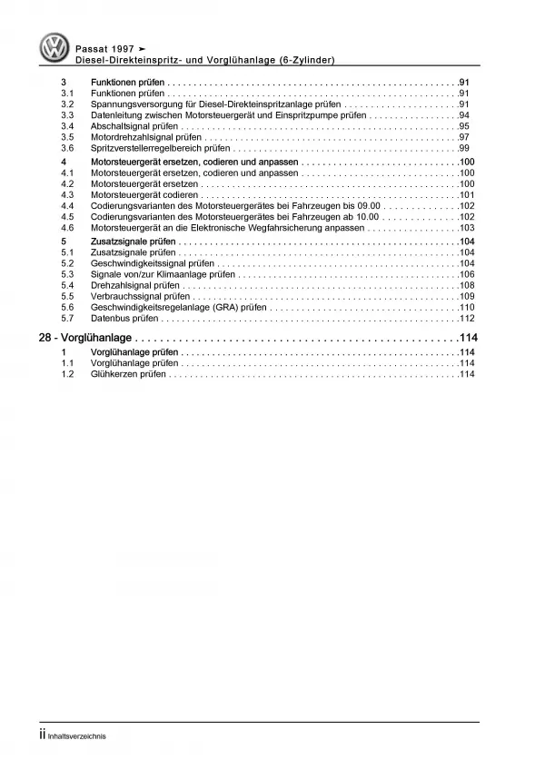 VW Passat (96-05) Diesel Einspritz- Vorglühanlage 150 PS Reparaturanleitung PDF