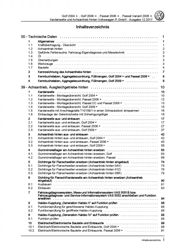 VW Passat 6 R-Line (04-10) Kardanwelle Achsantrieb hinten Reparaturanleitung PDF