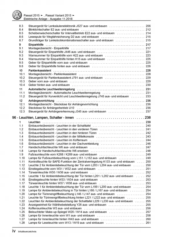 VW Passat 8 Typ 3G 2014-2019 Elektrische Anlage Systeme Reparaturanleitung