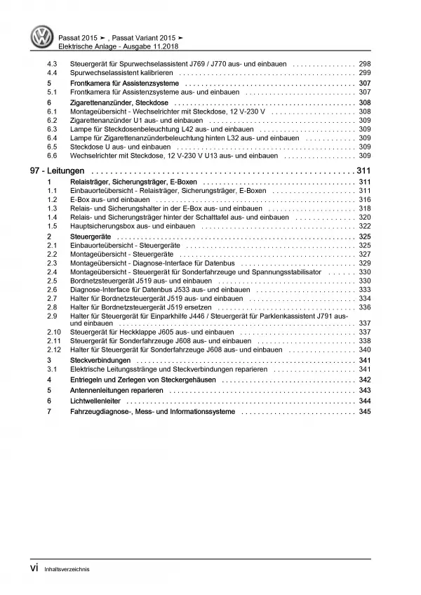 VW Passat 8 Typ 3G 2014-2019 Elektrische Anlage Systeme Reparaturanleitung