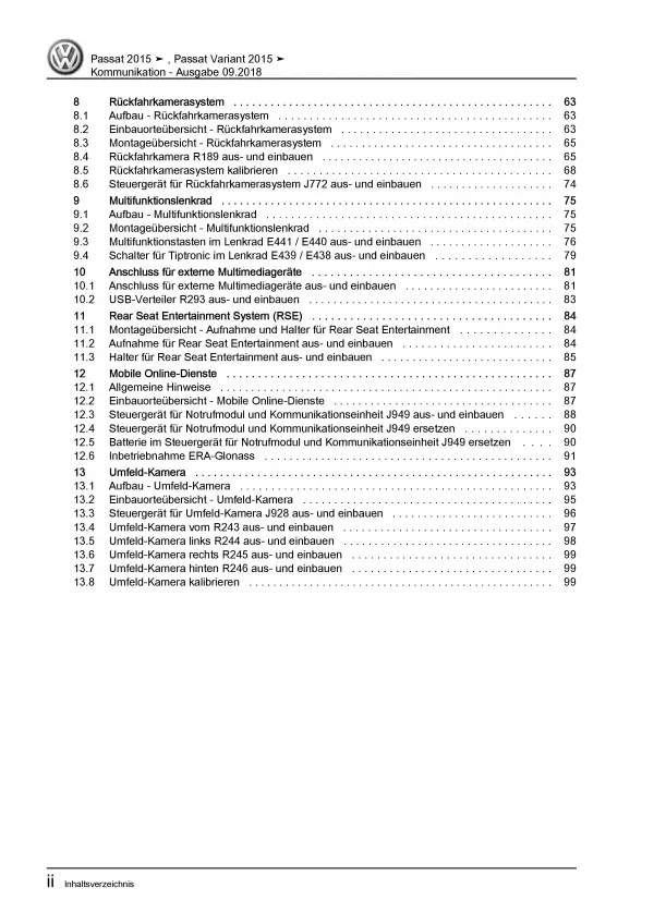 VW Passat 8 Typ 3G (14-19) Radio Navigation Kommunikation Reparaturanleitung PDF