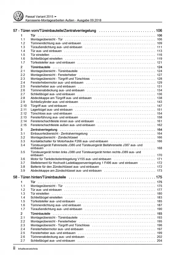 VW Passat Variant 3G 2014-2019 Karosserie Montage Außen Reparaturanleitung PDF