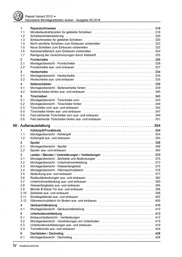 VW Passat Variant 3G 2014-2019 Karosserie Montage Außen Reparaturanleitung PDF