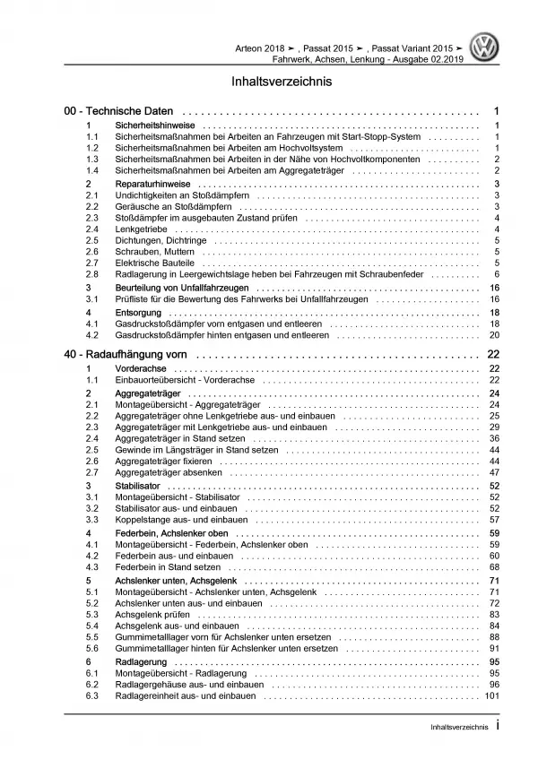 VW Passat 8 Typ 3G 2014-2019 Fahrwerk Achsen Lenkung Reparaturanleitung PDF