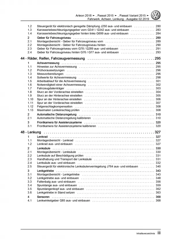 VW Passat 8 Typ 3G 2014-2019 Fahrwerk Achsen Lenkung Reparaturanleitung PDF