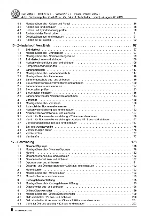 VW Passat 8 3G (14-19) 4-Zyl. 1,4l Benzinmotor 150-156 PS Reparaturanleitung PDF