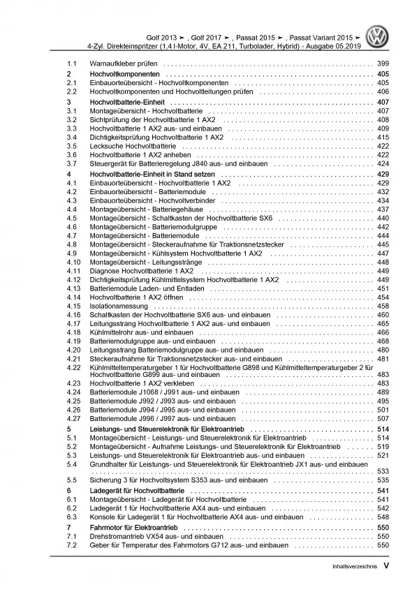 VW Passat 8 3G 2014-2019 4-Zyl. 1,4l Benzinmotor 150-156 PS Reparaturanleitung