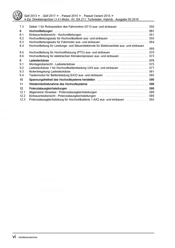 VW Passat 8 3G 2014-2019 4-Zyl. 1,4l Benzinmotor 150-156 PS Reparaturanleitung