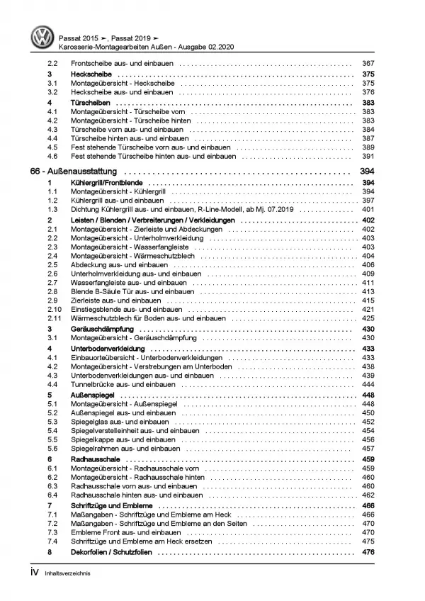 VW Passat 8 Typ 3G ab 2019 Karosserie Montagearbeiten Außen Reparaturanleitung