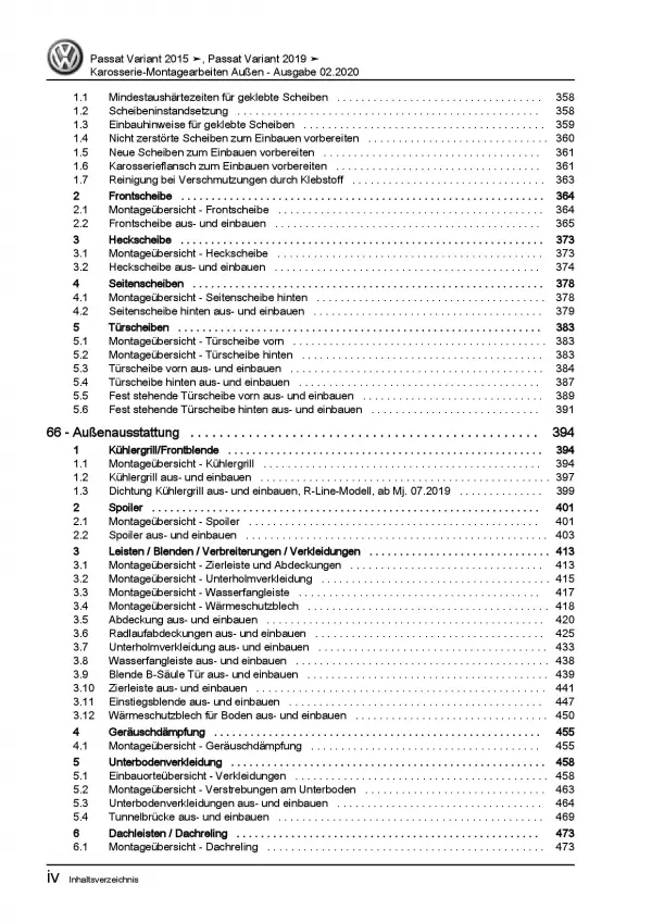 VW Passat 8 Variant ab 2019 Karosserie Montage Außen Reparaturanleitung PDF
