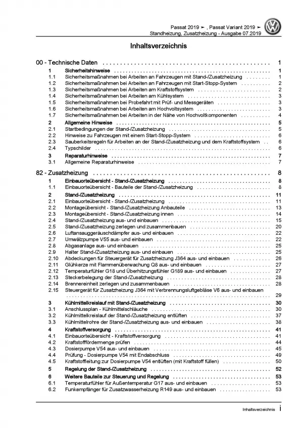 VW Passat 8 Typ 3G ab 2019 Standheizung Zusatzheizung Reparaturanleitung PDF