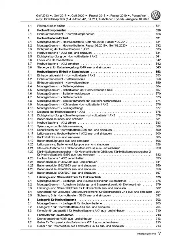 VW Passat 8 3G ab 2019 4-Zyl. 1,4l Benzinmotor 150-156 PS Reparaturanleitung PDF
