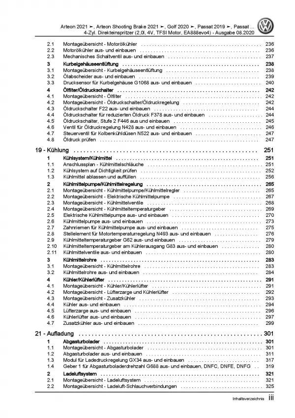 VW Passat 8 3G ab 2019 4-Zyl. 2,0l Benzinmotor 190-320 PS Reparaturanleitung PDF