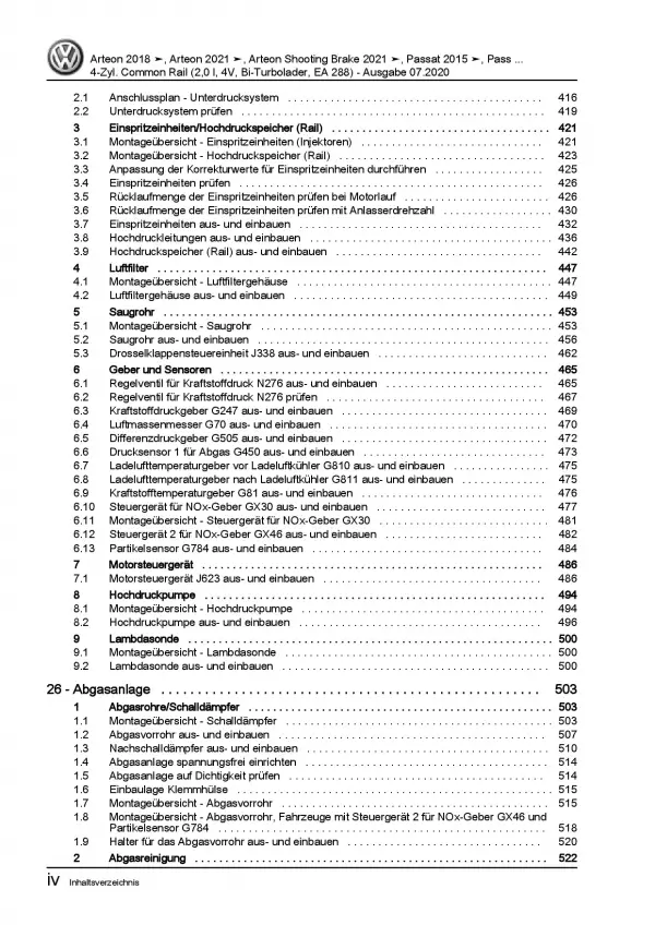 VW Passat 8 3G ab 2019 4-Zyl. 2,0l Dieselmotor TDI 239 PS Reparaturanleitung PDF