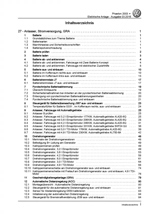 VW Phaeton 3D (01-16) Elektrische Anlage Elektrik Systeme Reparaturanleitung PDF