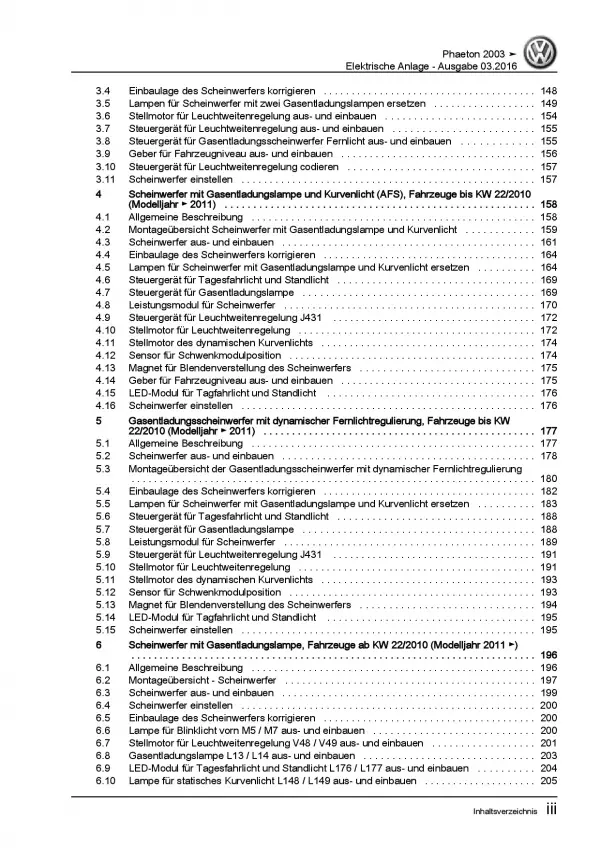 VW Phaeton 3D (01-16) Elektrische Anlage Elektrik Systeme Reparaturanleitung PDF