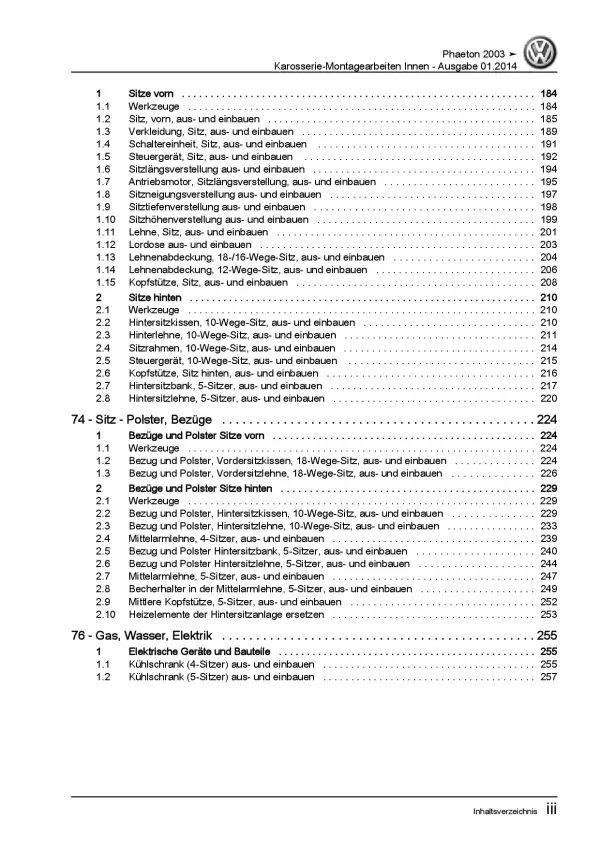 VW Phaeton 3D 2001-2016 Karosserie Montagearbeiten Innen Reparaturanleitung PDF