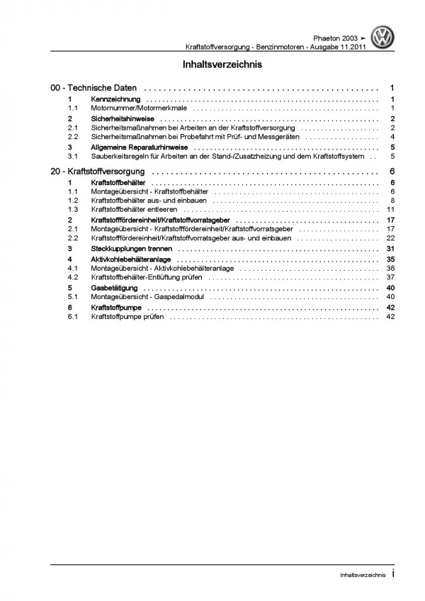 VW Phaeton 3D (01-16) Kraftstoffversorgung Benzinmotoren Reparaturanleitung PDF