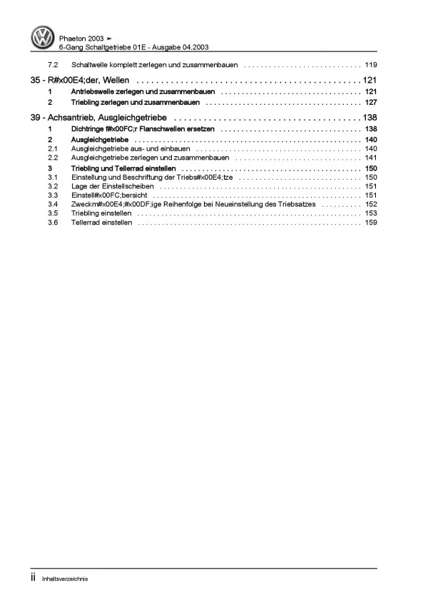 VW Phaeton 3D (01-16) 6 Gang Schaltgetriebe 01E Kupplung Reparaturanleitung PDF