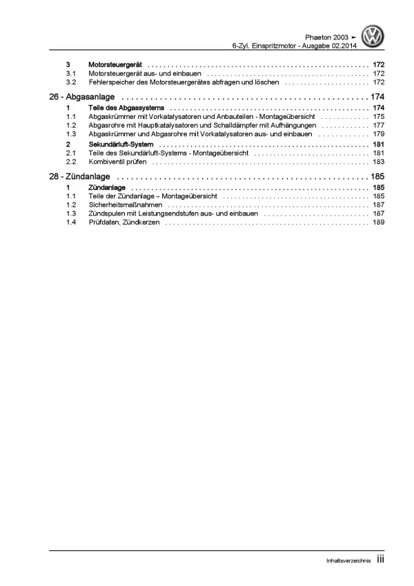 VW Phaeton 3D (01-16) 6-Zyl. 3,2l Benzinmotor 241 PS VR6 Reparaturanleitung PDF