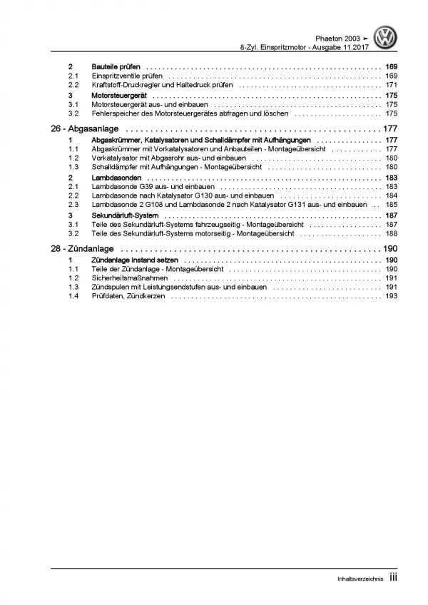 VW Phaeton 3D 2001-2016 8-Zyl. 4,2l Benzinmotor 334 PS V8 Reparaturanleitung PDF