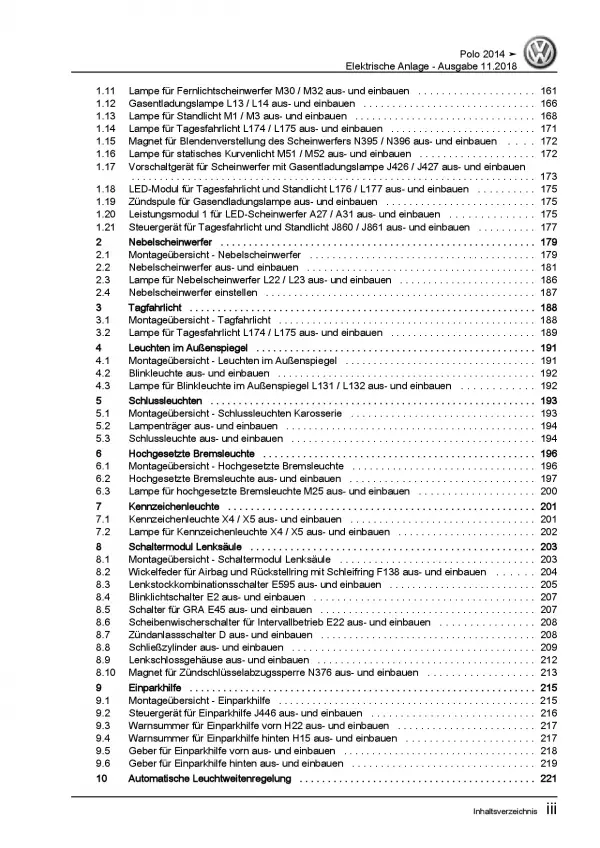 VW Polo 5 6C 2014-2017 Elektrische Anlage Elektrik Systeme Reparaturanleitung