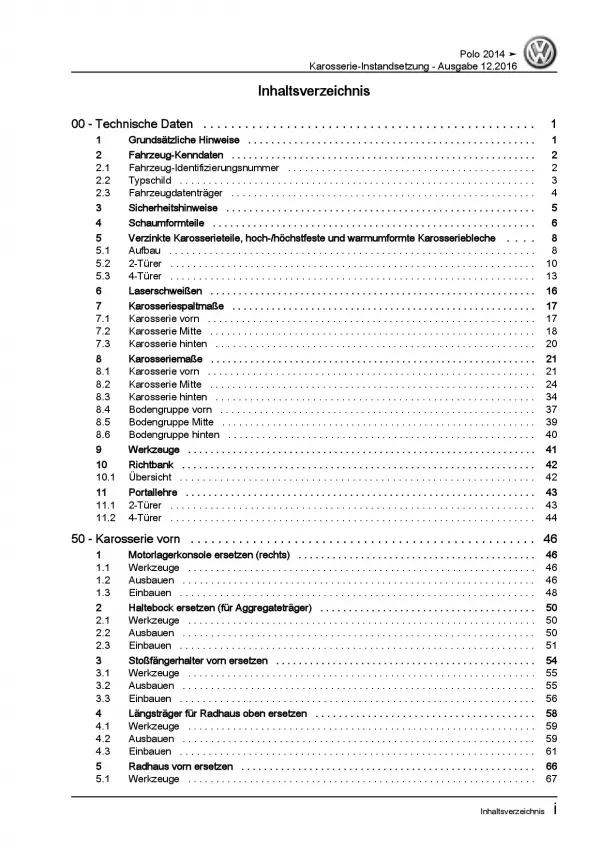 VW Polo 5 Typ 6C (14-17) Karosserie Unfall Instandsetzung Reparaturanleitung PDF