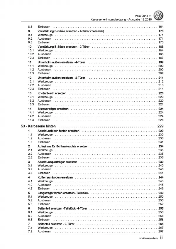 VW Polo 5 Typ 6C (14-17) Karosserie Unfall Instandsetzung Reparaturanleitung PDF