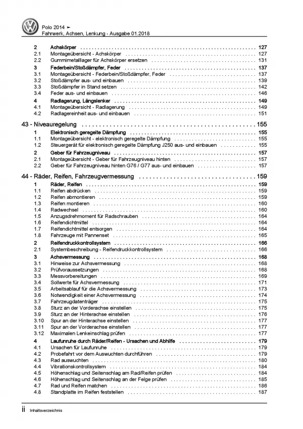 VW Polo 5 Typ 6C 2014-2017 Fahrwerk Achsen Lenkung Reparaturanleitung PDF