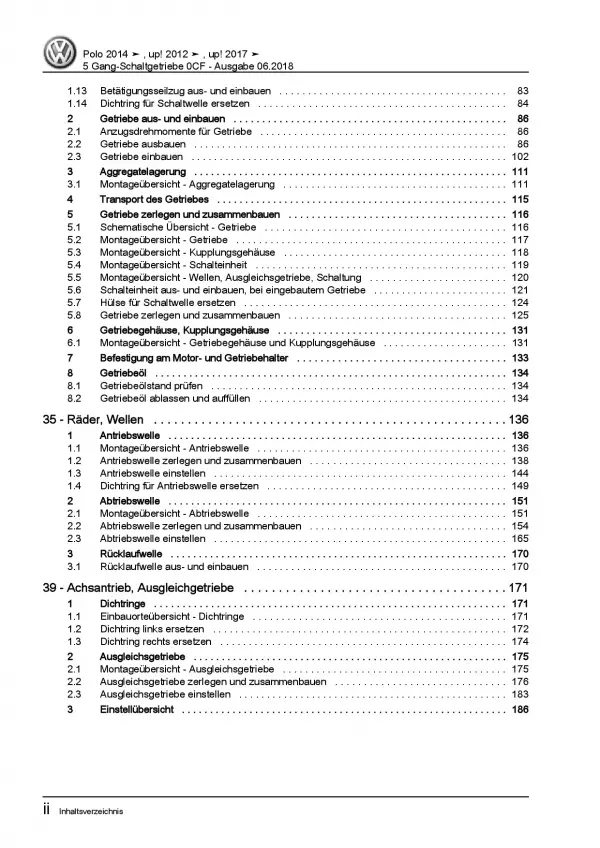 VW Polo 5 Typ 6C 2014-2017 5 Gang Schaltgetriebe 0CF Kupplung Reparaturanleitung