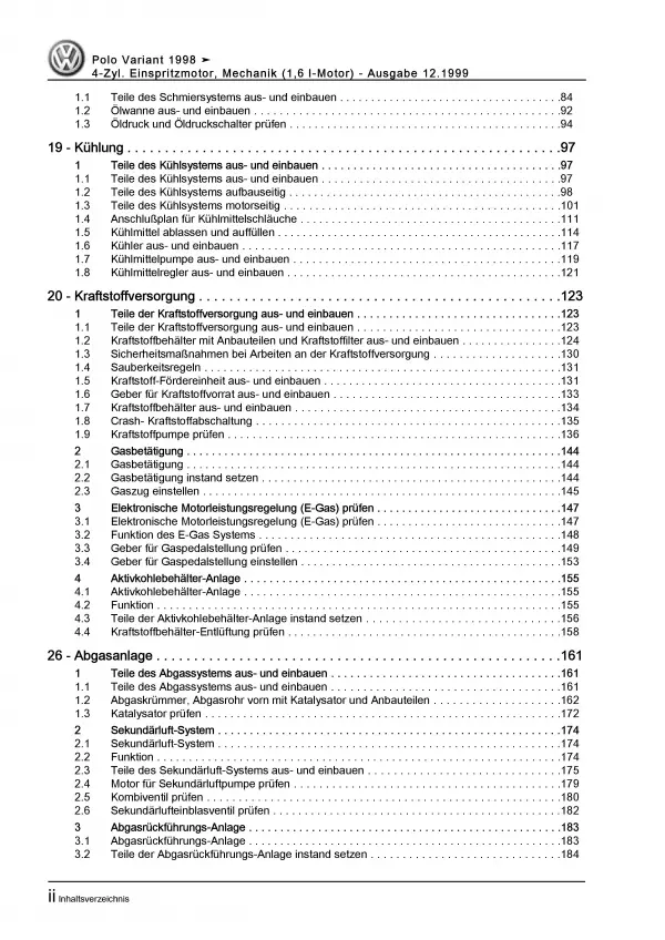 VW Polo 3 Variant (97-01) 1,6l Benzinmotor Mechanik 100 PS Reparaturanleitung