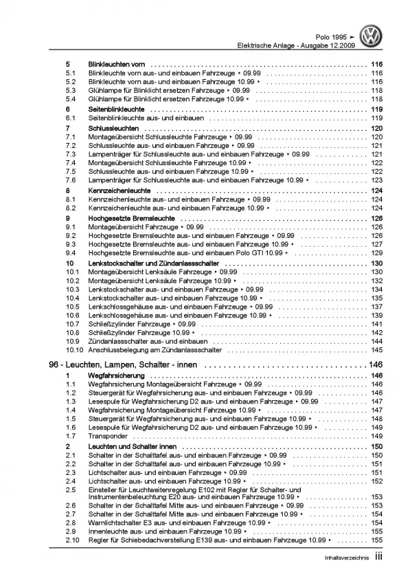 VW Polo 3 Typ 6N (94-02) Elektrische Anlage Elektrik Systeme Reparaturanleitung