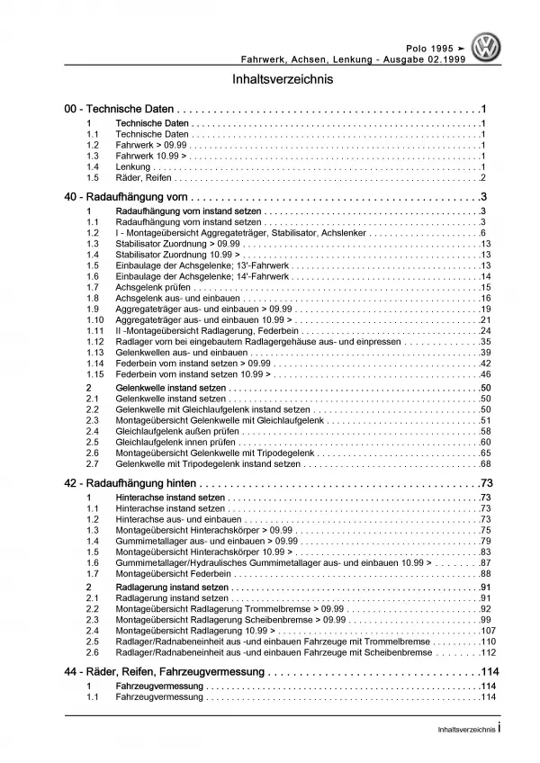 VW Polo 3 Typ 6N 1994-2002 Fahrwerk Achsen Lenkung Reparaturanleitung PDF