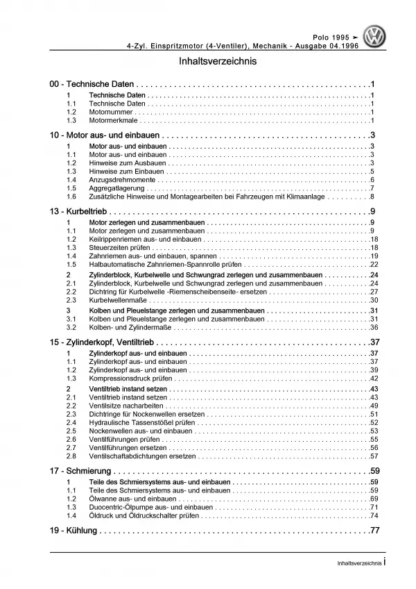VW Polo 3 6N (94-02) 4-Zyl. 1,4l Benzinmotor 100 PS Mechanik Reparaturanleitung