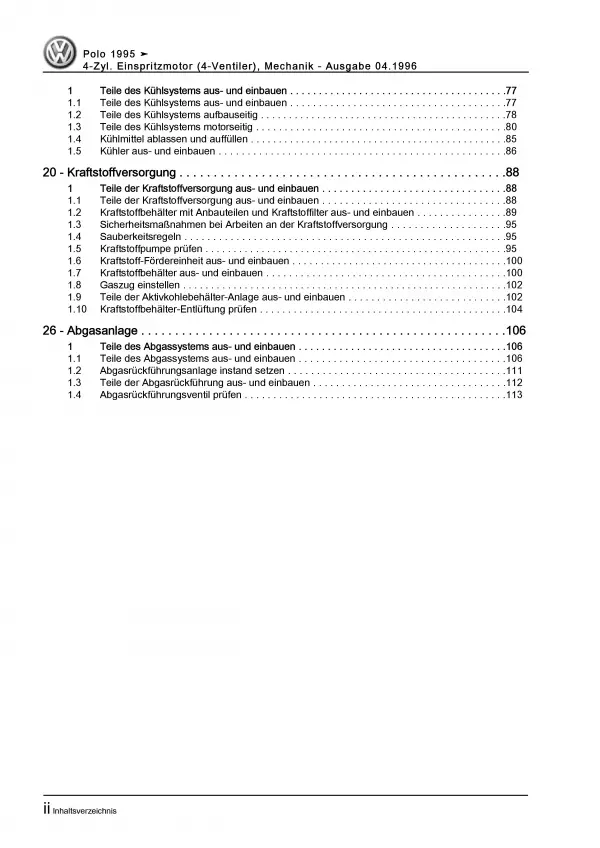 VW Polo 3 6N 1994-2002 1,4l Benzinmotor 100 PS Mechanik Reparaturanleitung PDF