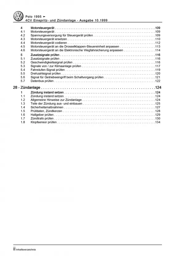 VW Polo 3 Typ 6N 1994-1902 4CV Einspritz- Zündanlage 1,4l Reparaturanleitung PDF